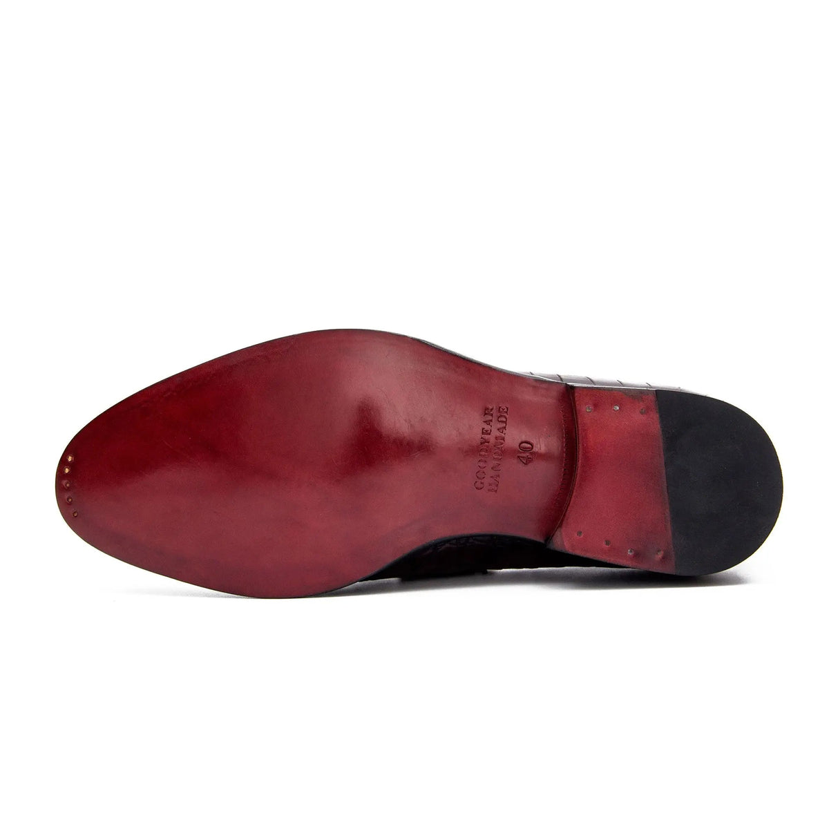 Burgundy Apron-Toe Penny Loafers with Scale-Pattern Texture