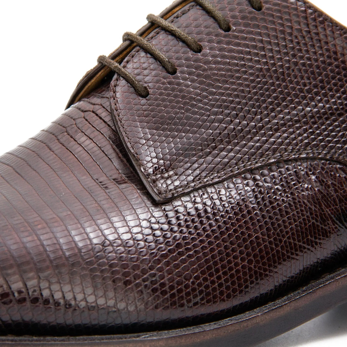 Brown Plain-Toe Derby Shoes with Fine Scale Texture