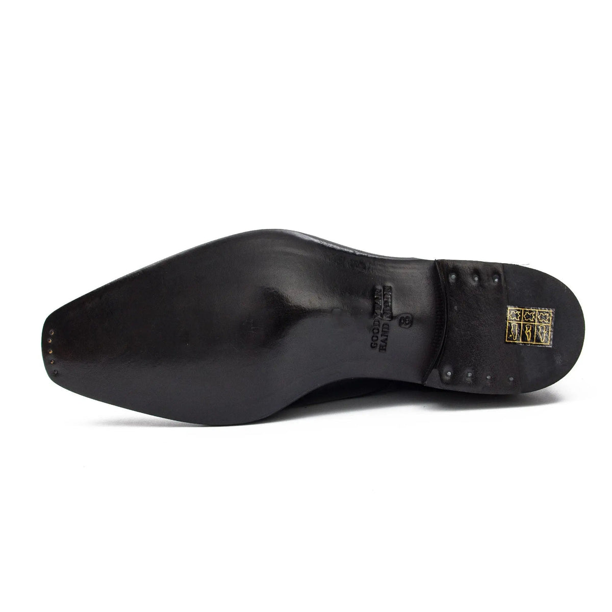Black Square-Toe Double Monk Strap Shoes with Glossy Finish