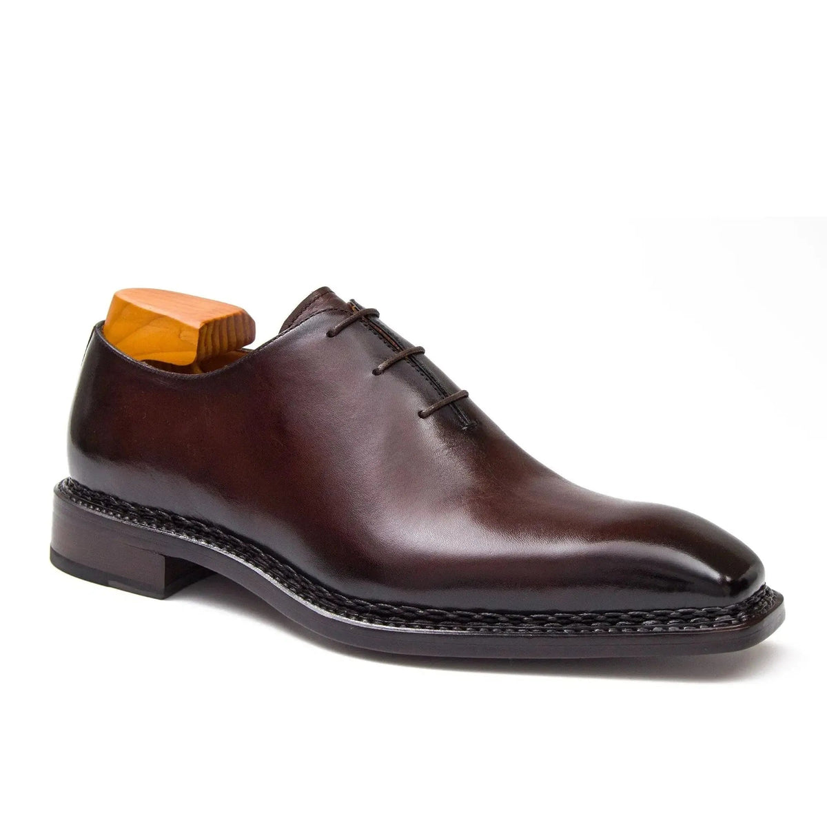 Deep Reddish Brown Square-Toe Oxford Shoes with Glossy Finish