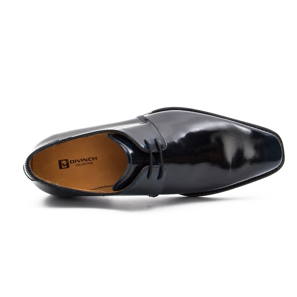 Very Dark Blue-Black Plain-Toe Derby Shoes with Glossy Finish