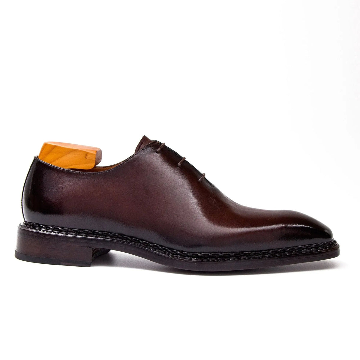 Deep Reddish Brown Square-Toe Oxford Shoes with Glossy Finish