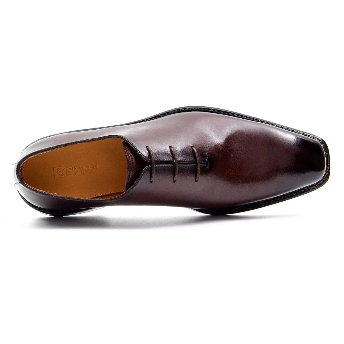 Deep Reddish Brown Square-Toe Oxford Shoes with Glossy Finish