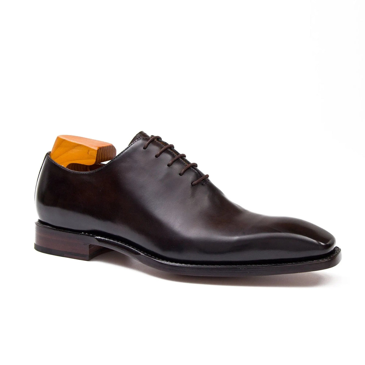Dark Brown Square-Toe Oxford Shoes with Polished Finish