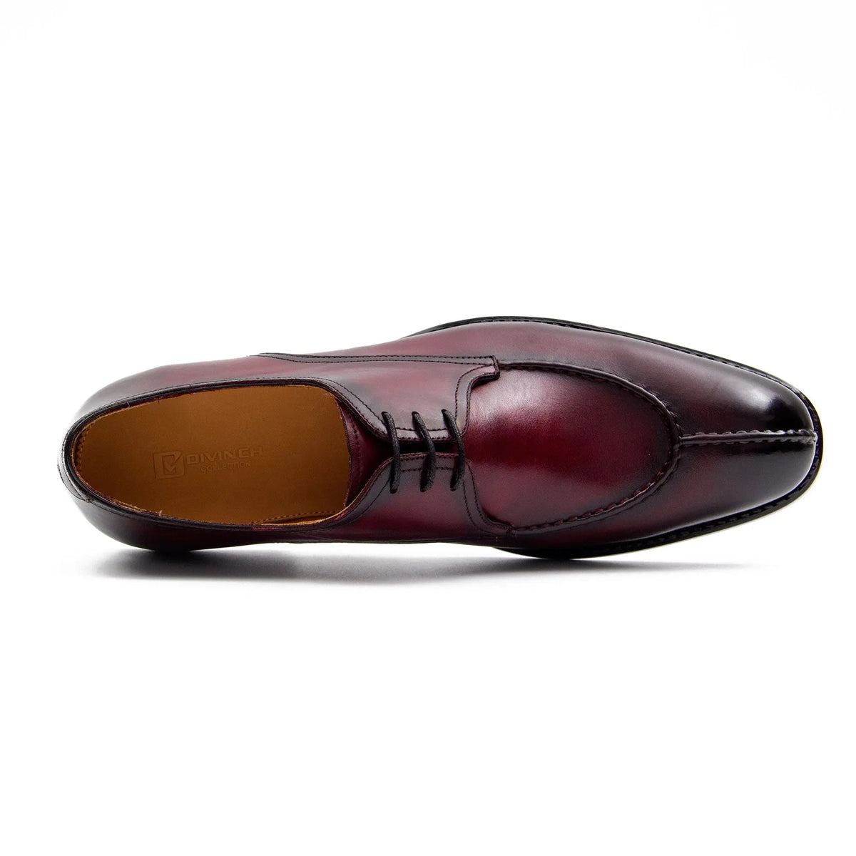 Burgundy Apron-Toe Derby Shoes with Polished Finish