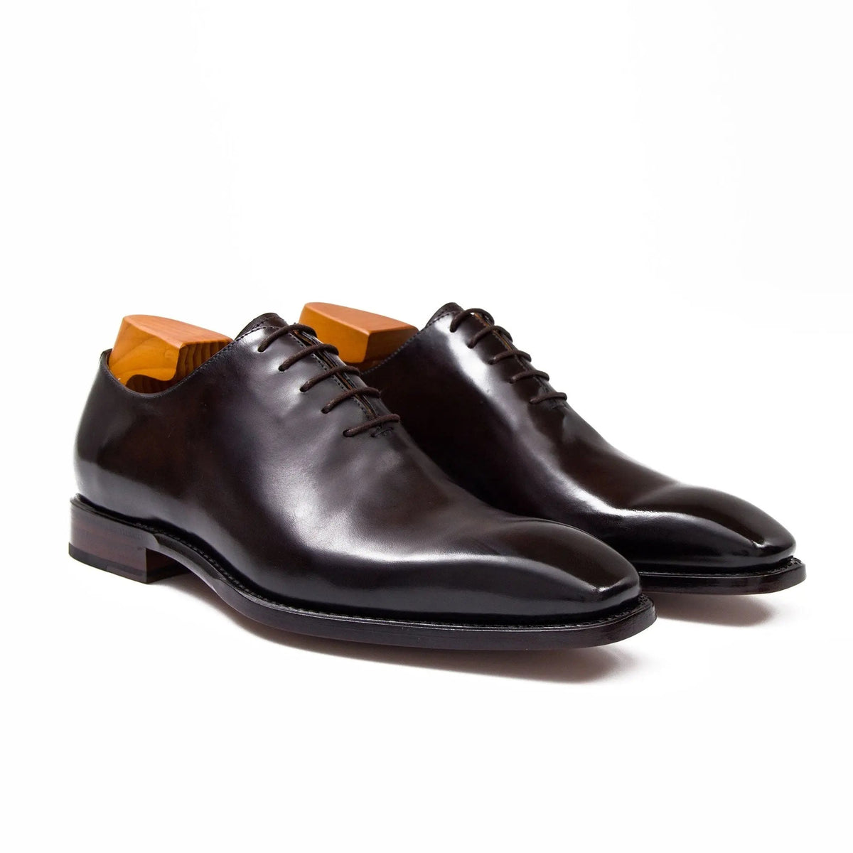 Dark Brown Square-Toe Oxford Shoes with Polished Finish