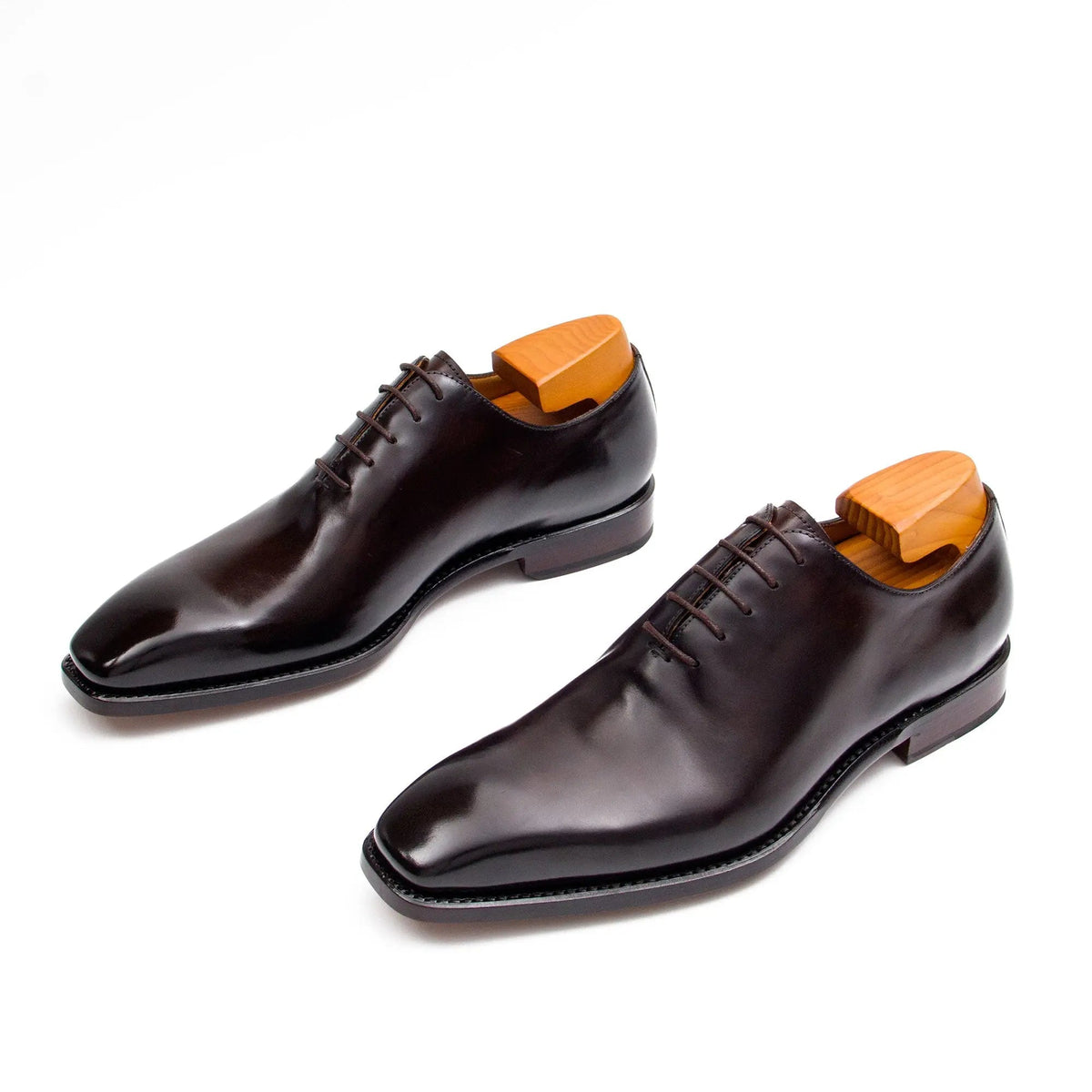 Dark Brown Square-Toe Oxford Shoes with Polished Finish