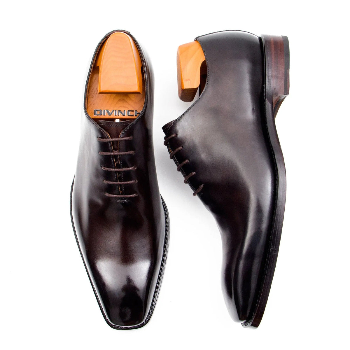 Dark Brown Square-Toe Oxford Shoes with Polished Finish