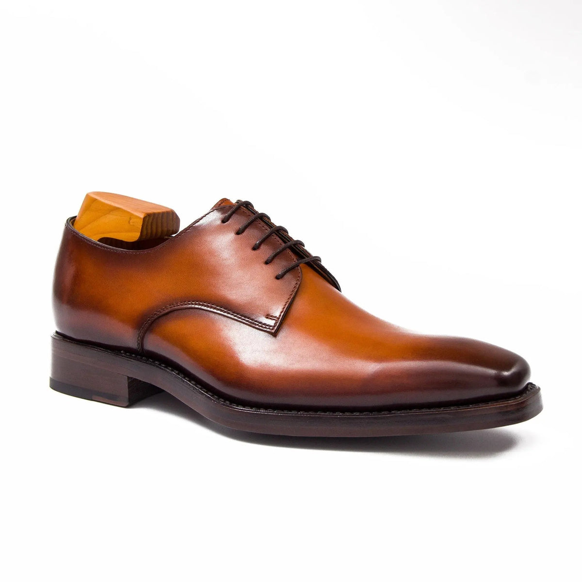 Orange-Brown Square-Toe Derby Shoes with Polished Finish