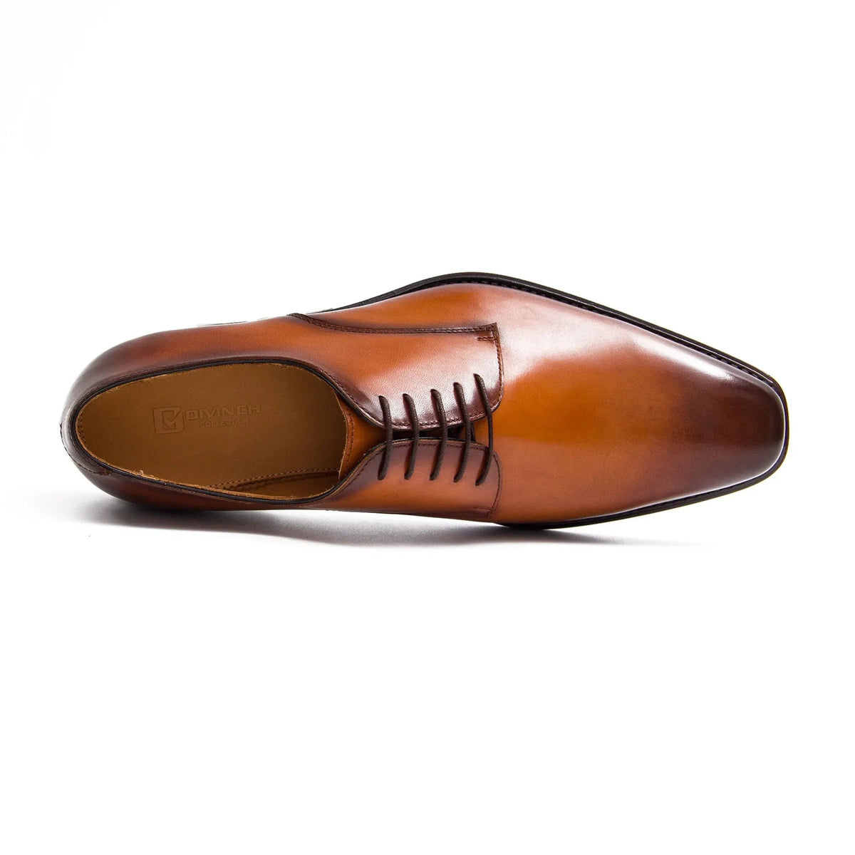 Orange-Brown Square-Toe Derby Shoes with Polished Finish
