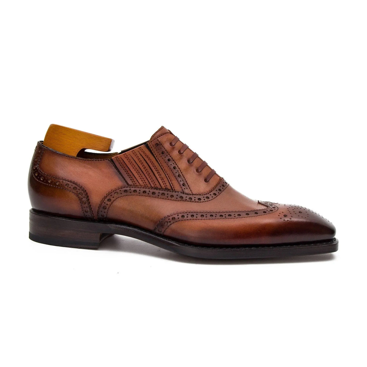 Brown Square-Wingtip Oxford Shoes with Ribbed Sides