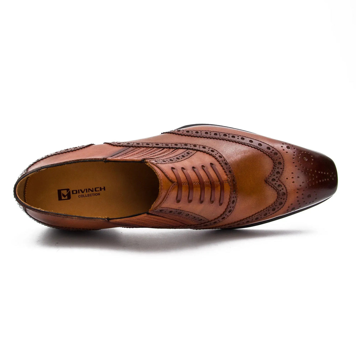 Brown Square-Wingtip Oxford Shoes with Ribbed Sides