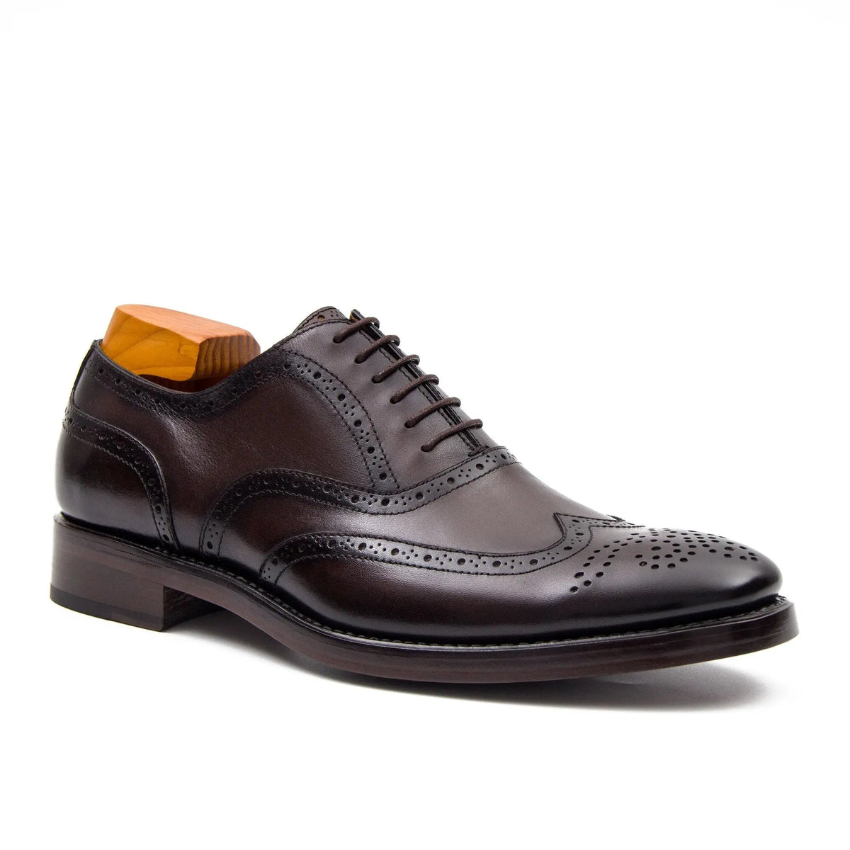 Dark Brown Wingtip Oxford Shoes with Polished Finish