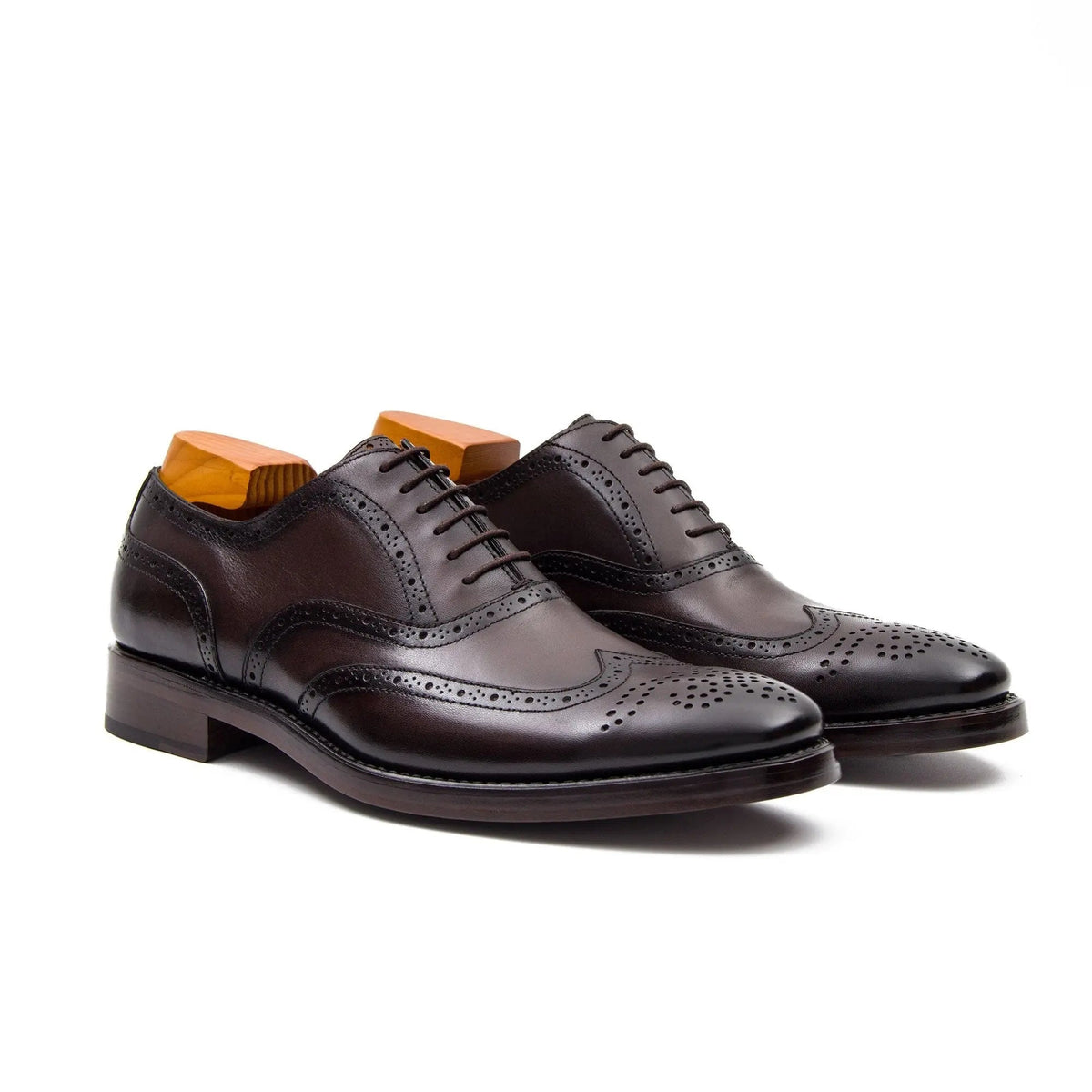 Dark Brown Wingtip Oxford Shoes with Polished Finish