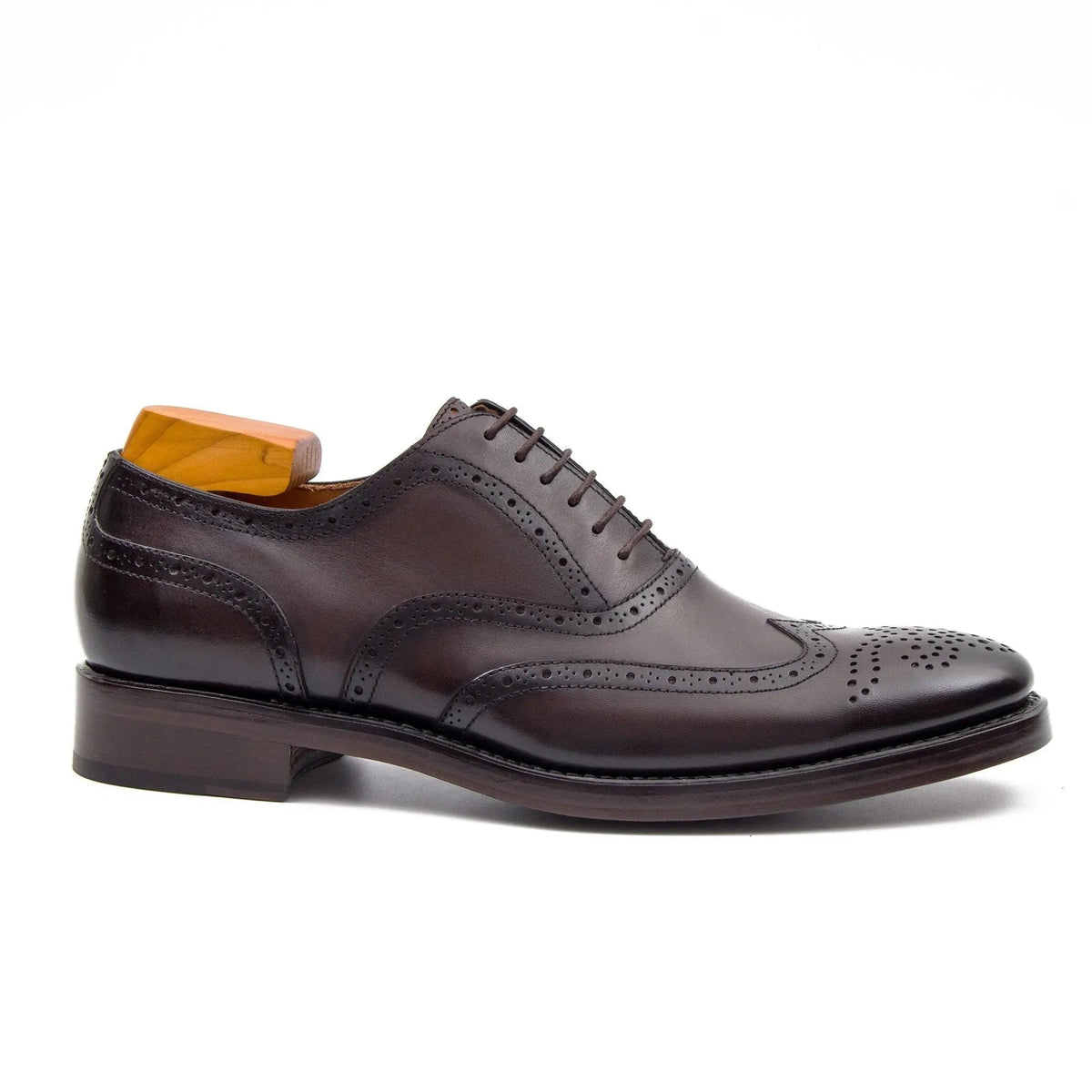 Dark Brown Wingtip Oxford Shoes with Polished Finish