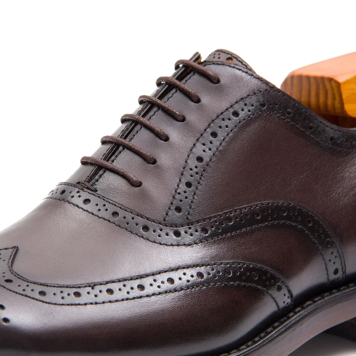 Dark Brown Wingtip Oxford Shoes with Polished Finish