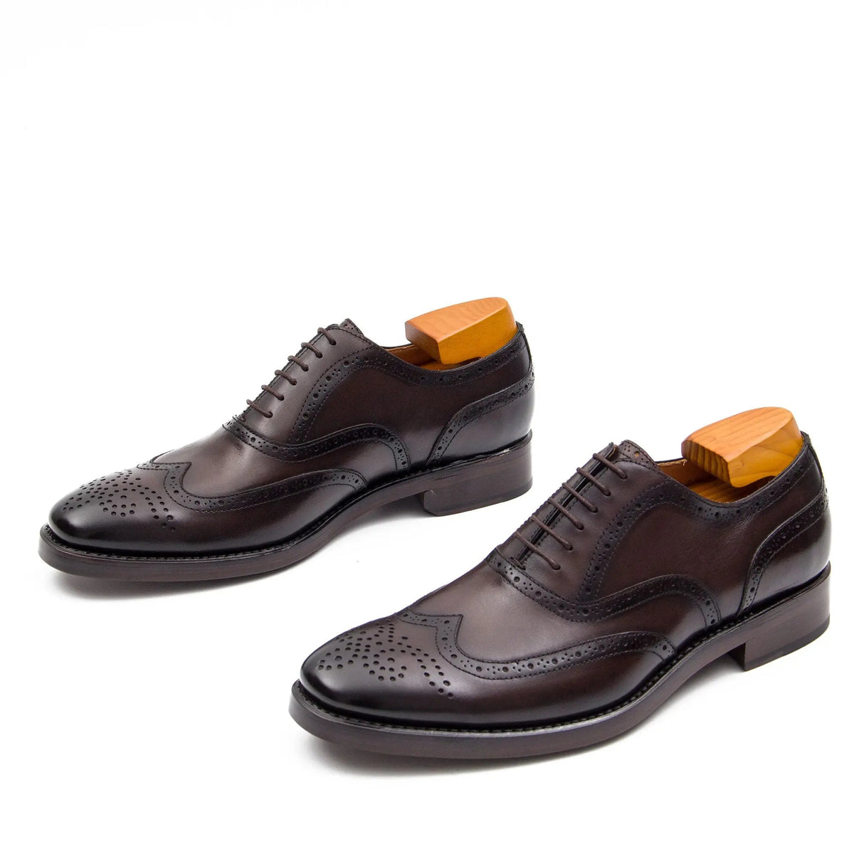 Dark Brown Wingtip Oxford Shoes with Polished Finish