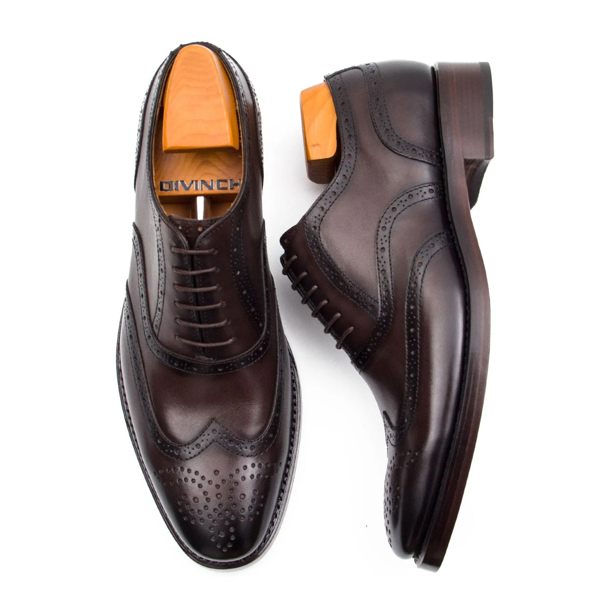 Dark Brown Wingtip Oxford Shoes with Polished Finish