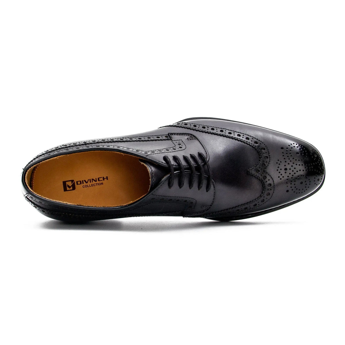 Black Wingtip Derby Shoes with Polished Finish
