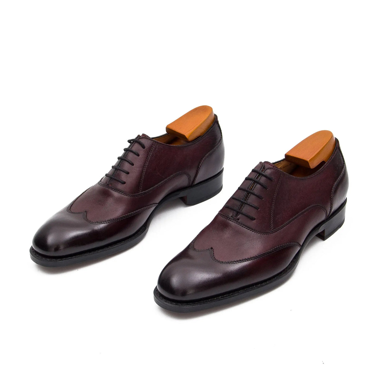 Burgundy Wingtip Oxford Shoes with Textured Quarters