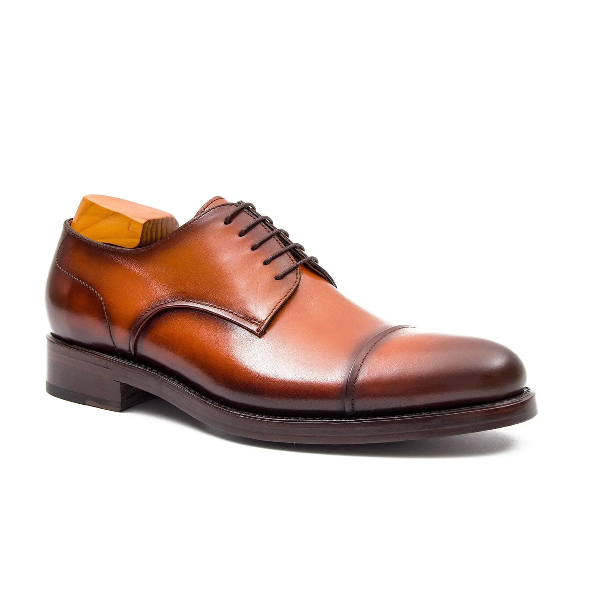 Orange-Brown Cap-Toe Derby Shoes with Polished Finish