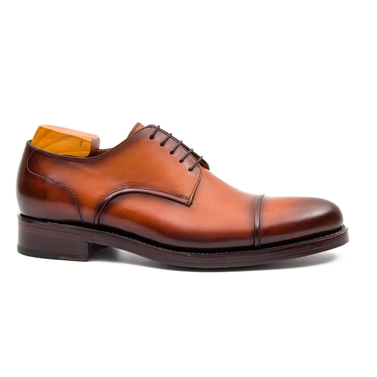 Orange-Brown Cap-Toe Derby Shoes with Polished Finish