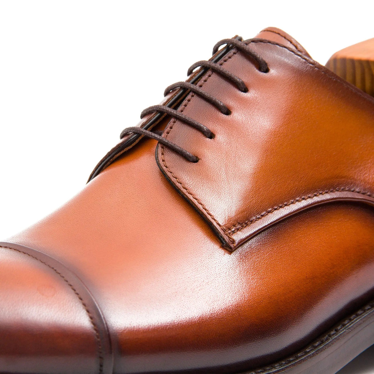 Orange-Brown Cap-Toe Derby Shoes with Polished Finish