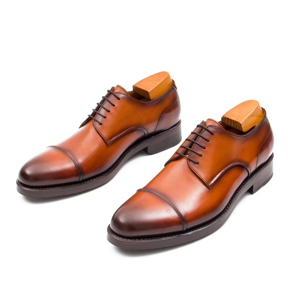 Orange-Brown Cap-Toe Derby Shoes with Polished Finish