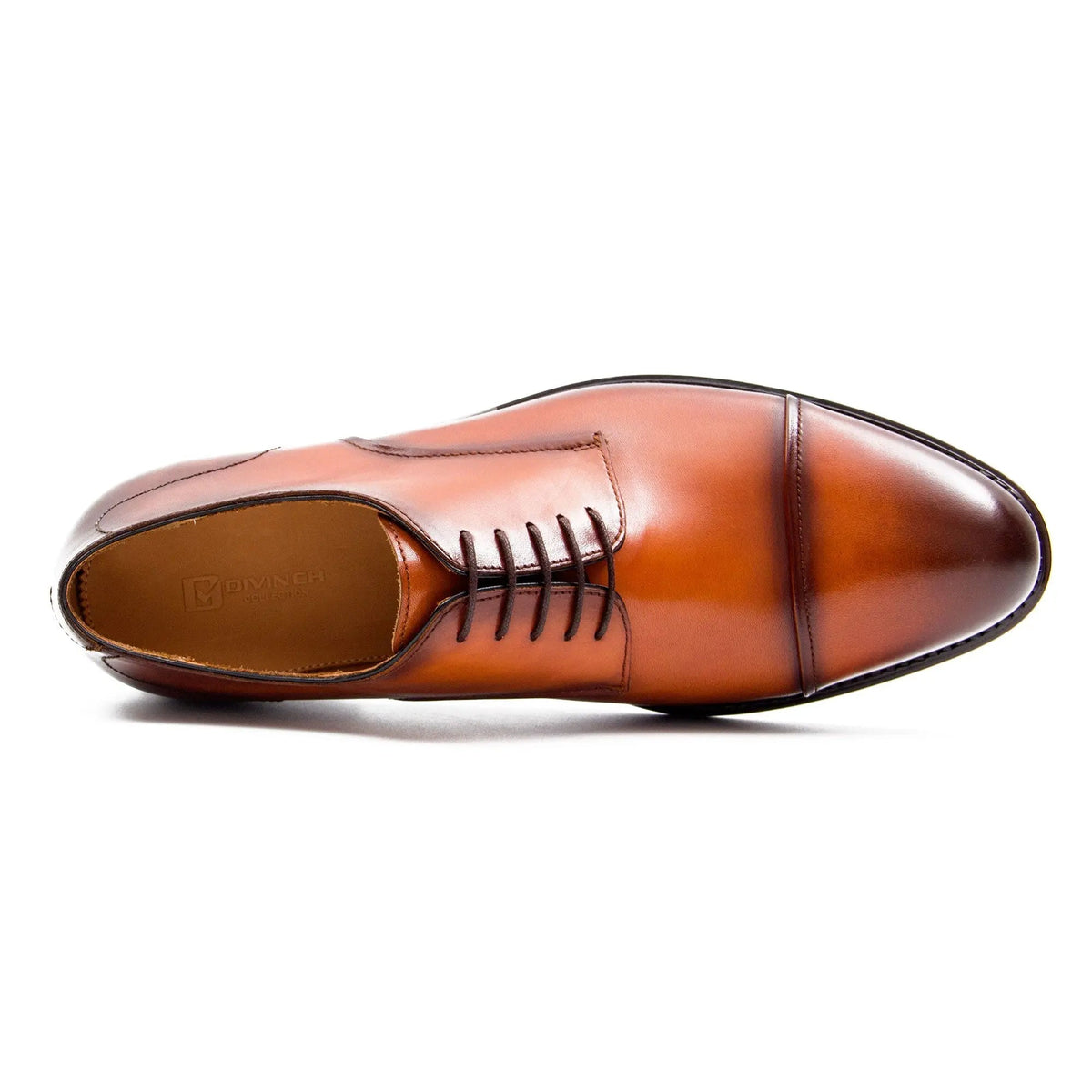 Orange-Brown Cap-Toe Derby Shoes with Polished Finish