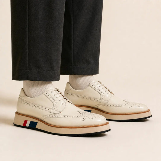 Ivory Wingtip Derby Shoe with Rounded Toe
