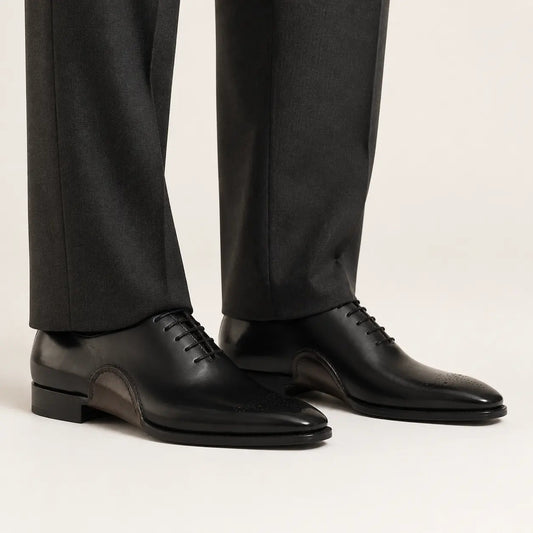 Black Square-Toe Oxford Shoes with Toe Medallion