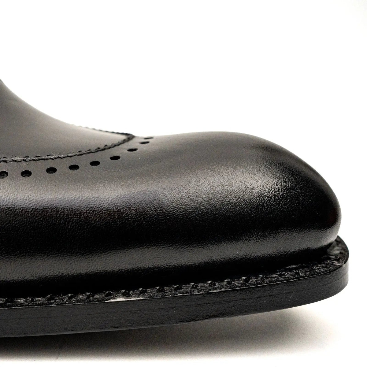 Black Leather Wingtip Oxford Shoes with Glossy Finish