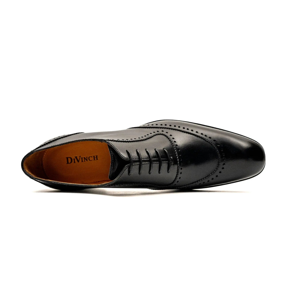 Black Leather Wingtip Oxford Shoes with Glossy Finish