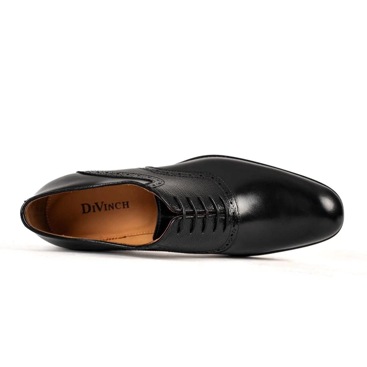 Black Plain-Toe Oxford Shoes with Textured Panels