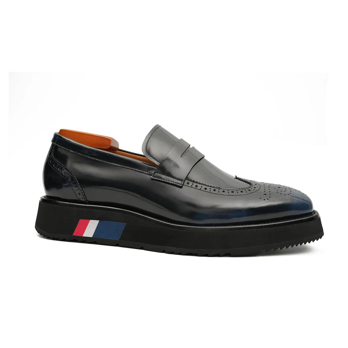 Dark Blue Glossy Platform Penny Loafer