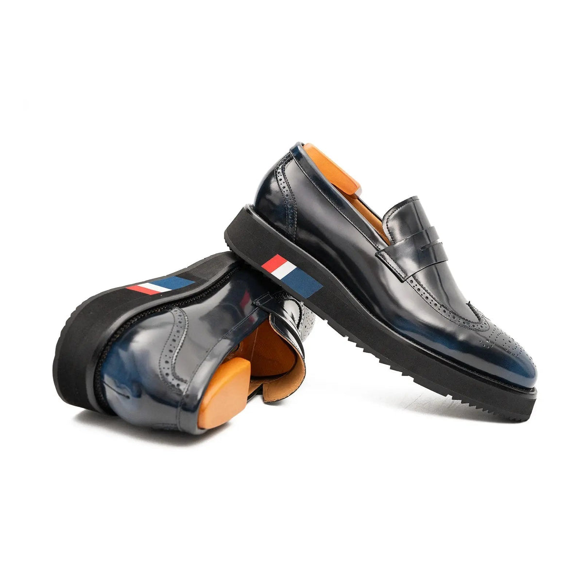 Dark Blue Glossy Platform Penny Loafer