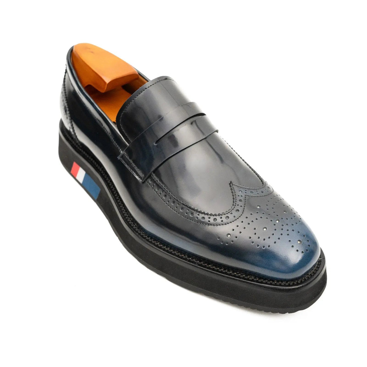 Dark Blue Glossy Platform Penny Loafer