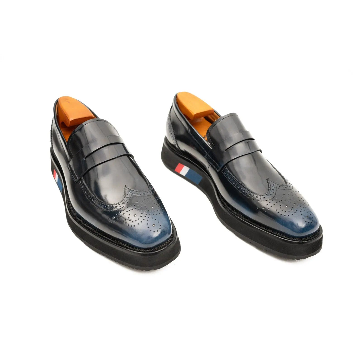 Dark Blue Glossy Platform Penny Loafer