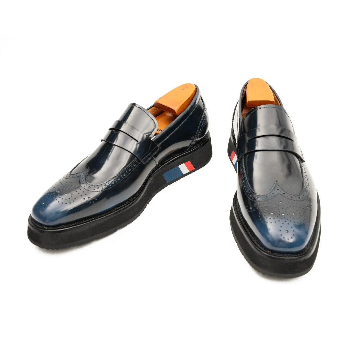 Dark Blue Glossy Platform Penny Loafer