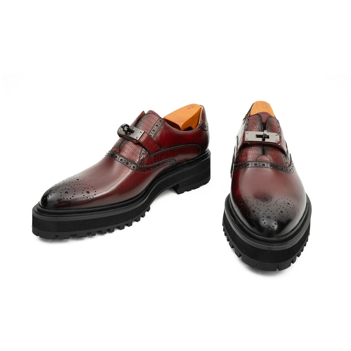 Burgundy Textured Monk Shoe with Dark Toe
