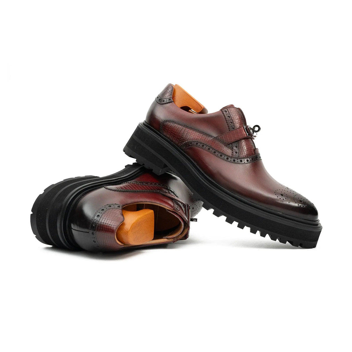 Burgundy Textured Monk Shoe with Dark Toe