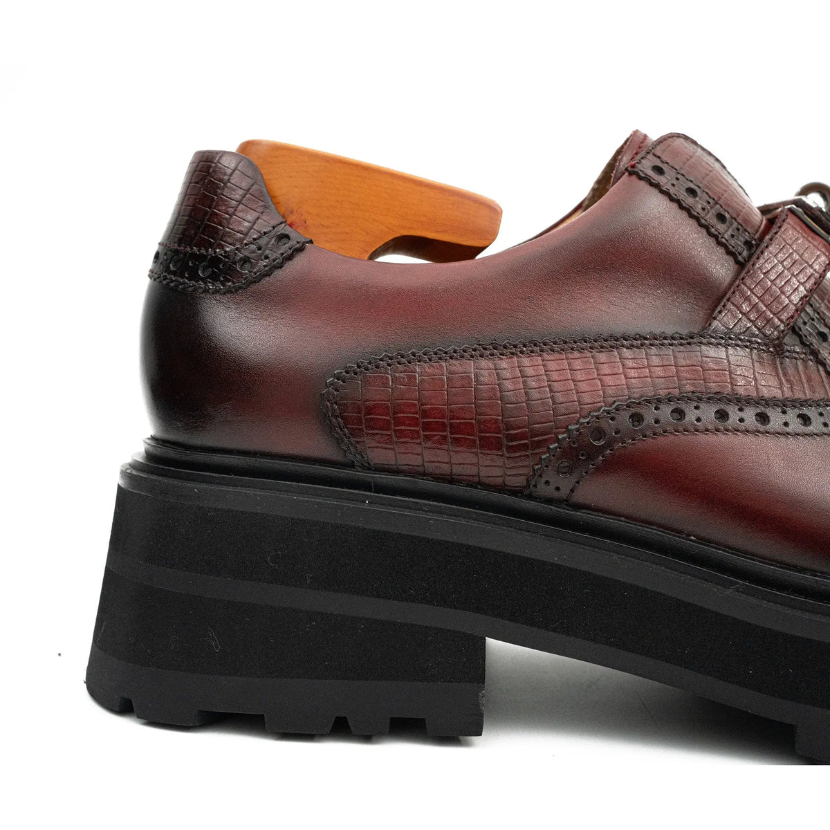 Burgundy Textured Monk Shoe with Dark Toe
