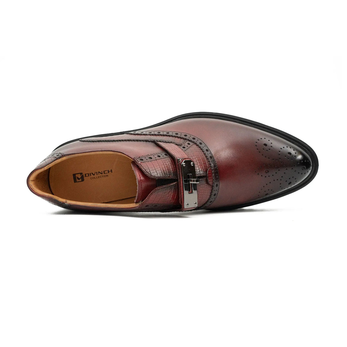 Burgundy Textured Monk Shoe with Dark Toe