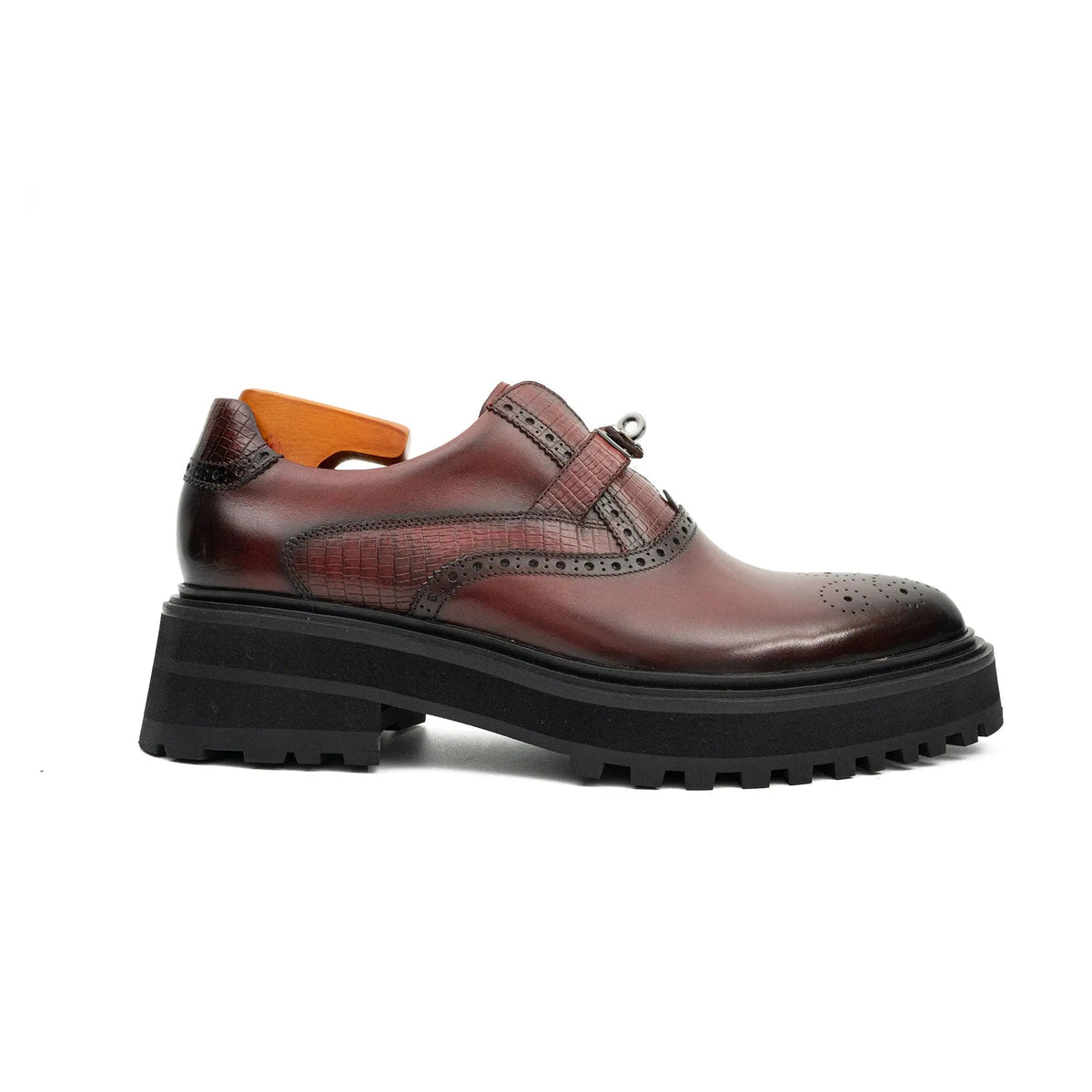Burgundy Textured Monk Shoe with Dark Toe