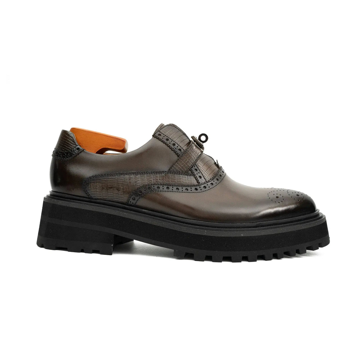 Dark Brown Lug Sole Single Buckle Monk Shoe