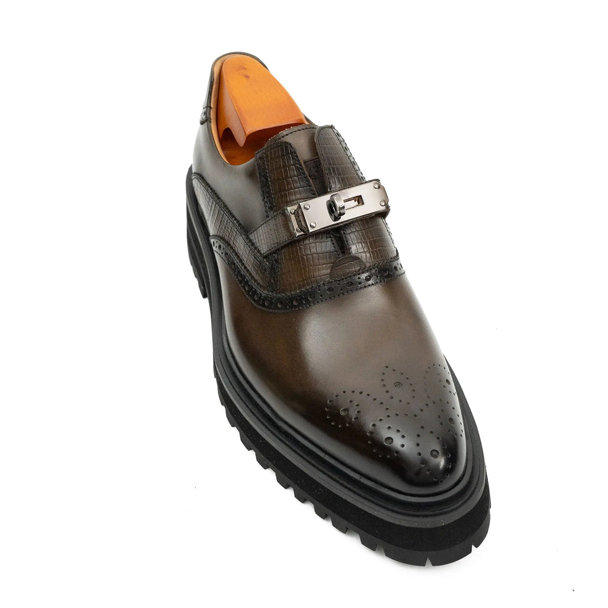 Dark Brown Lug Sole Single Buckle Monk Shoe