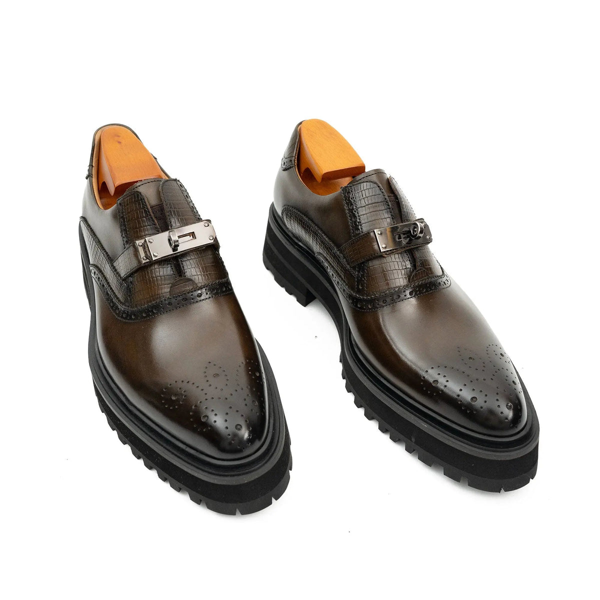 Dark Brown Lug Sole Single Buckle Monk Shoe