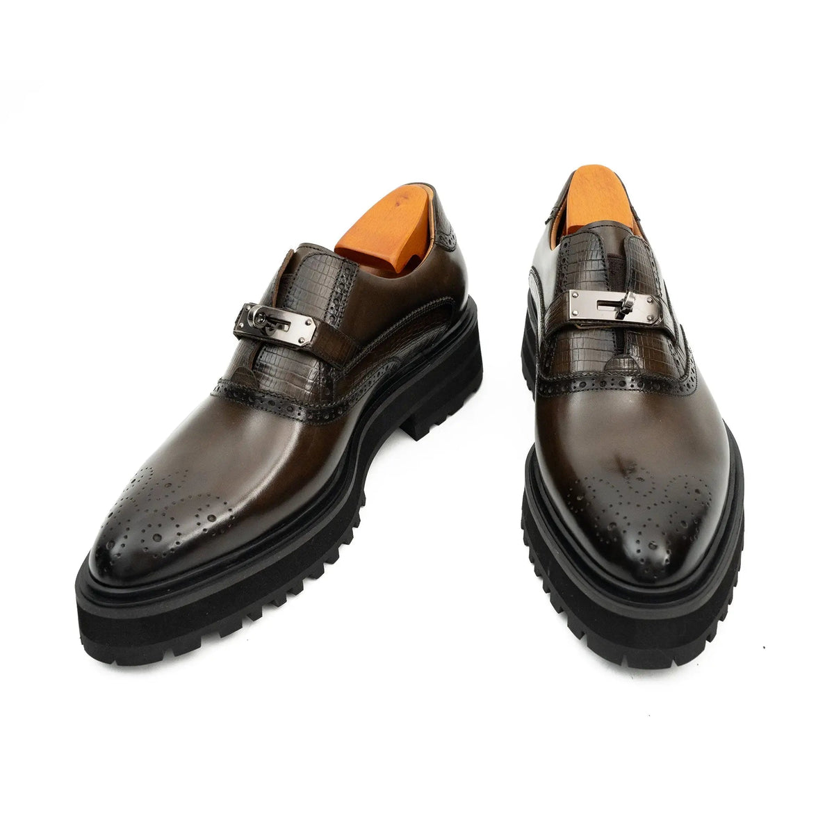Dark Brown Lug Sole Single Buckle Monk Shoe
