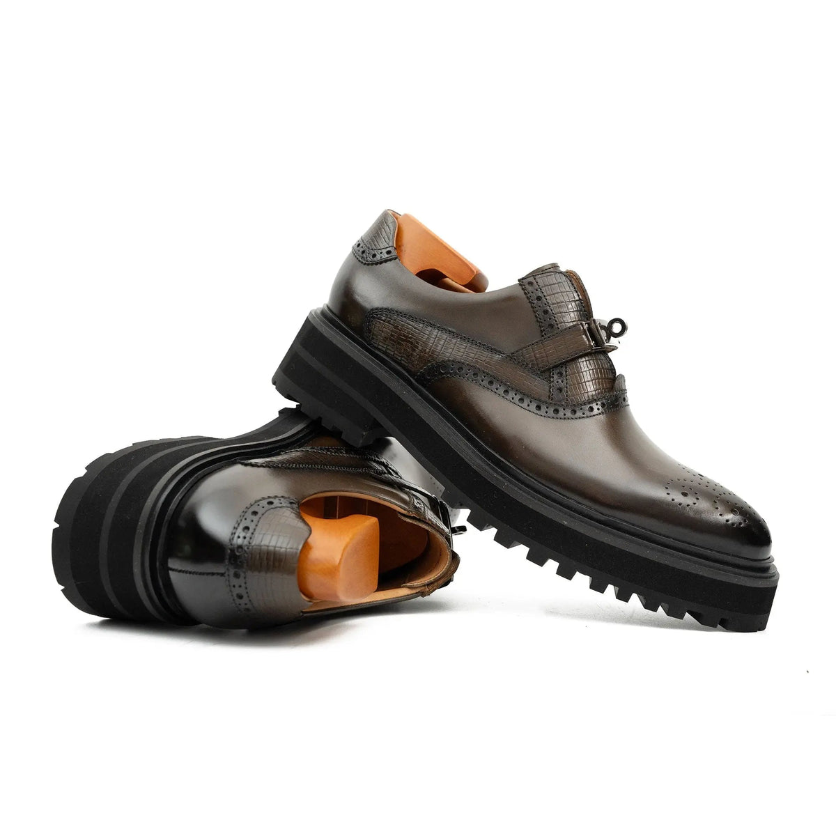 Dark Brown Lug Sole Single Buckle Monk Shoe