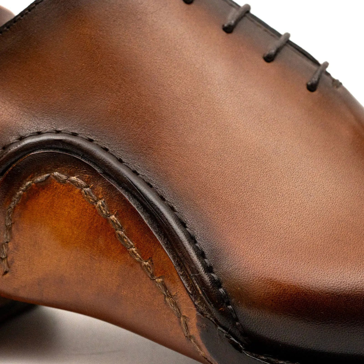 Tan-Brown Square-Toe Oxford Shoes with Toe Medallion